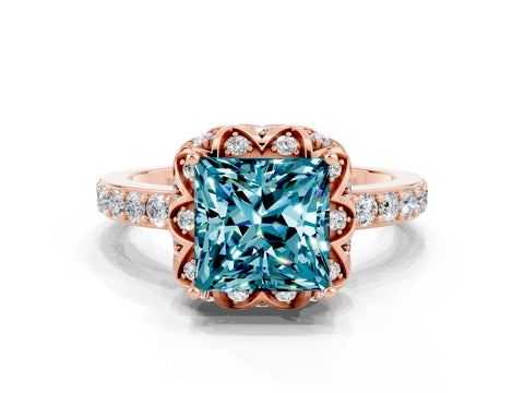 Rose gold Princess Cut Diamond Solitaire Ring with Shared Prong Pavé Band