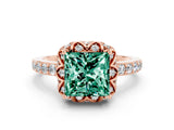 Rose gold Princess Cut Diamond Solitaire Ring with Shared Prong Pavé Band