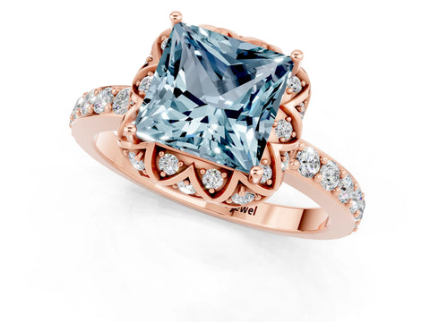 Rose gold Princess Cut Diamond Solitaire Ring with Shared Prong Pavé Band_1