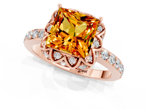 Rose gold Princess Cut Diamond Solitaire Ring with Shared Prong Pavé Band_1