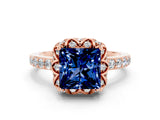 Rose gold Princess Cut Diamond Solitaire Ring with Shared Prong Pavé Band