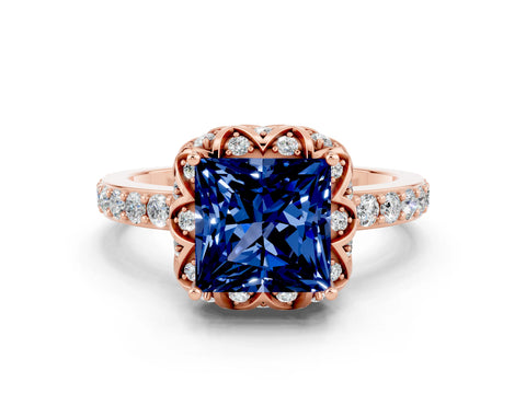 Rose gold Princess Cut Diamond Solitaire Ring with Shared Prong Pavé Band