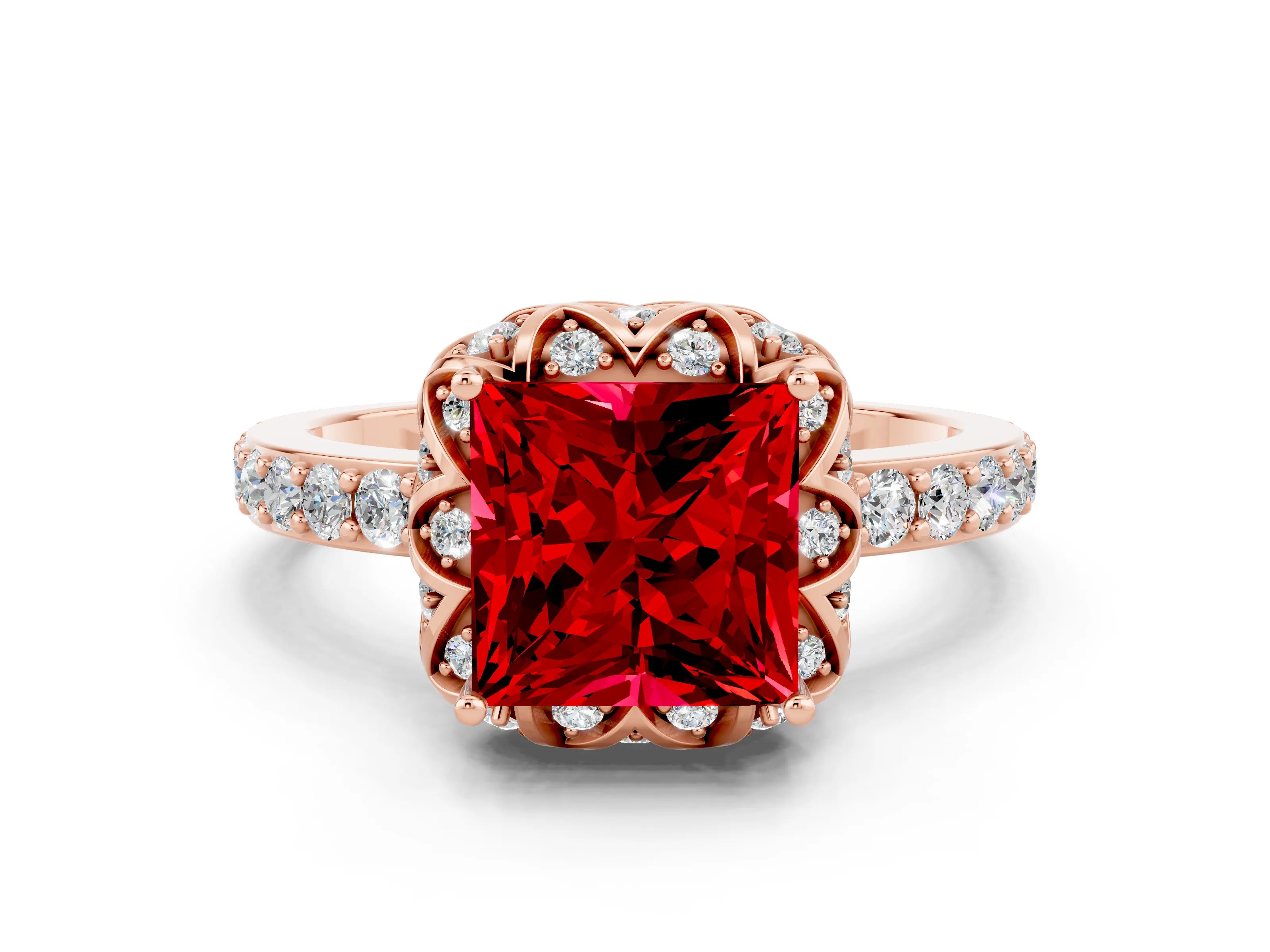 Rose gold Princess Cut Diamond Solitaire Ring with Shared Prong Pavé Band
