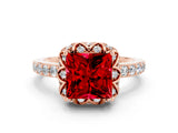Rose gold Princess Cut Diamond Solitaire Ring with Shared Prong Pavé Band