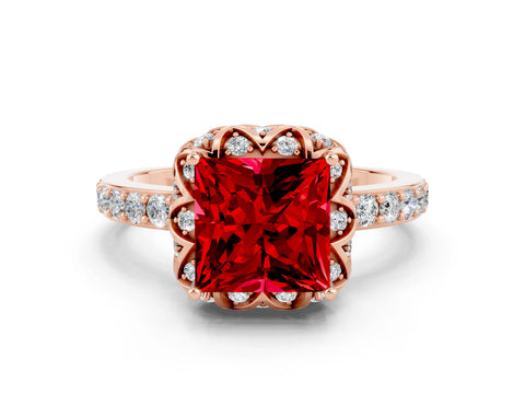 Rose gold Princess Cut Diamond Solitaire Ring with Shared Prong Pavé Band