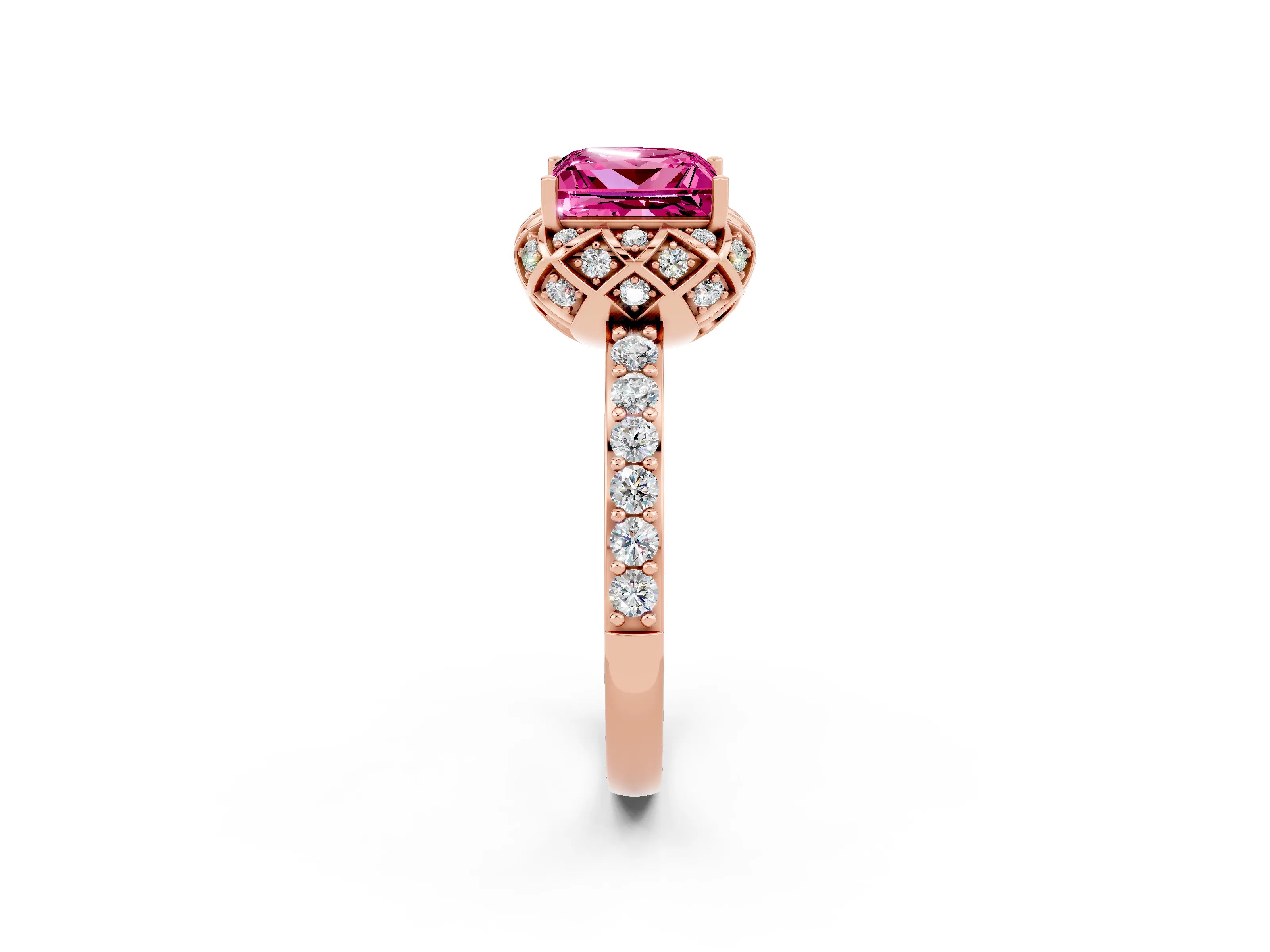 Rose gold Princess Cut Diamond Solitaire Ring with Shared Prong Pavé Band_2