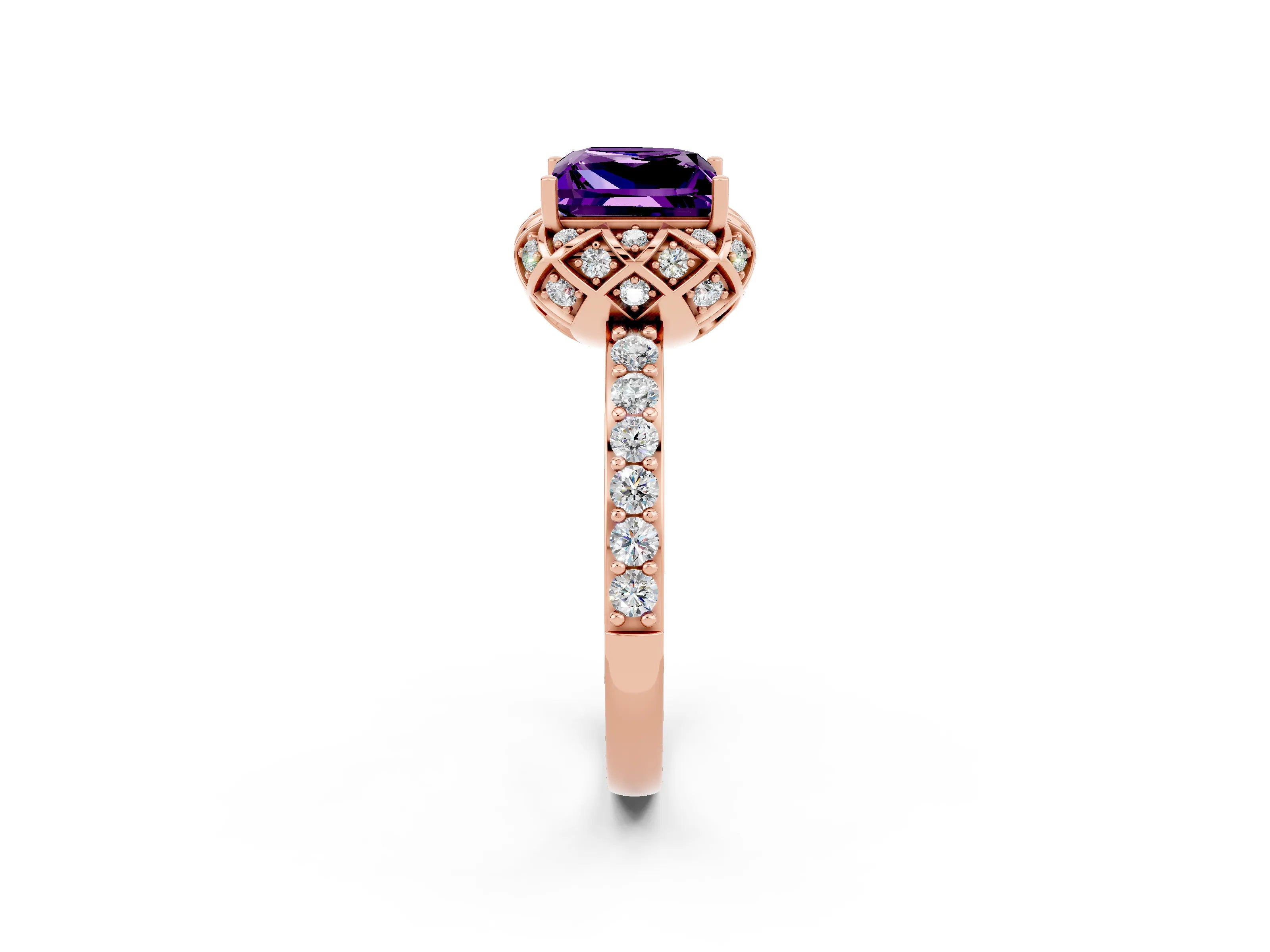 Rose gold Princess Cut Diamond Solitaire Ring with Shared Prong Pavé Band_2