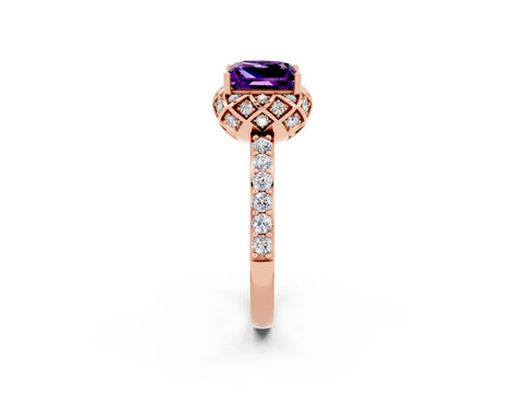Rose gold Princess Cut Diamond Solitaire Ring with Shared Prong Pavé Band_2