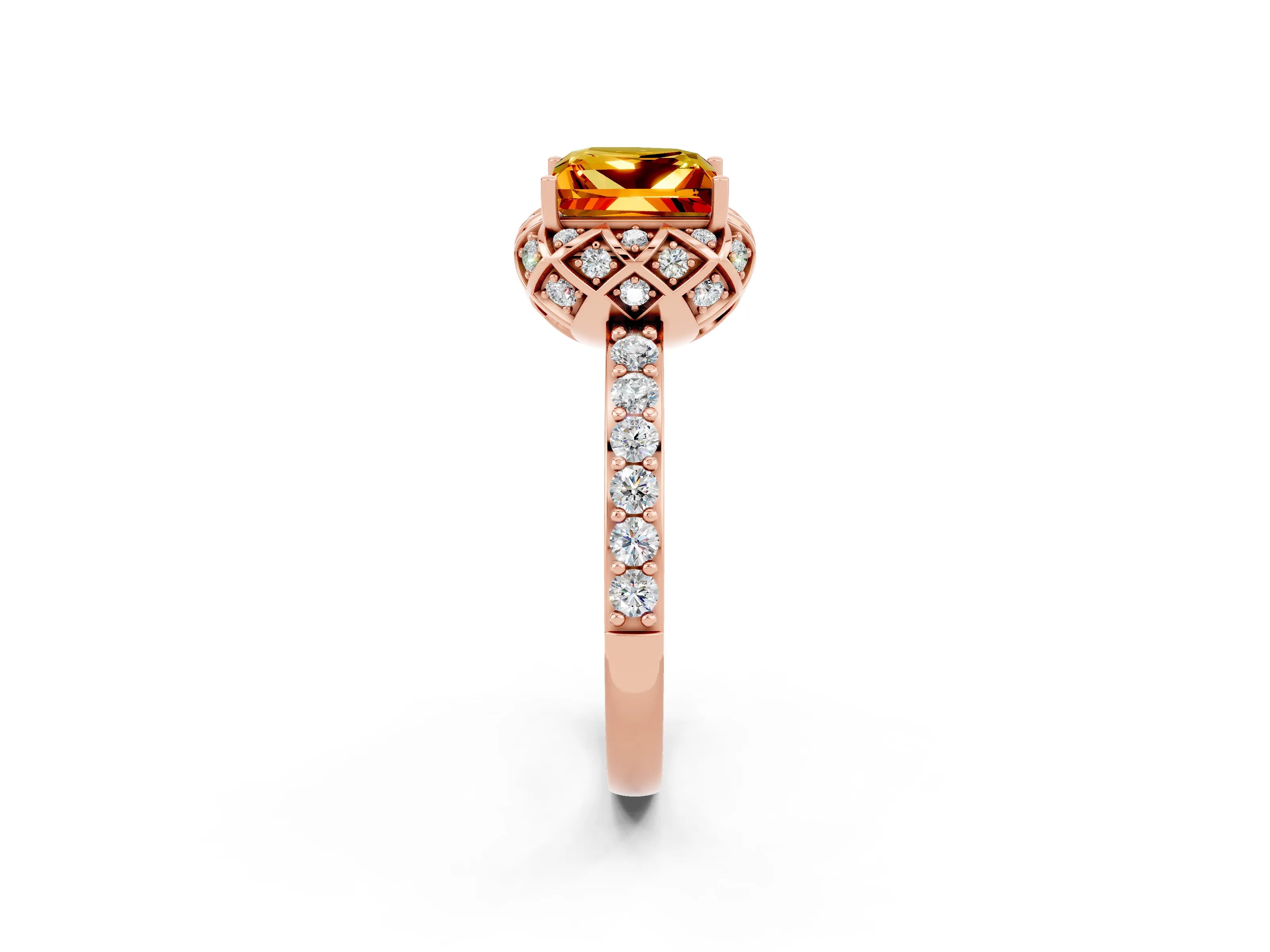 Rose gold Princess Cut Diamond Solitaire Ring with Shared Prong Pavé Band_2