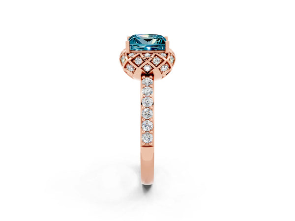 Rose gold Princess Cut Diamond Solitaire Ring with Shared Prong Pavé Band