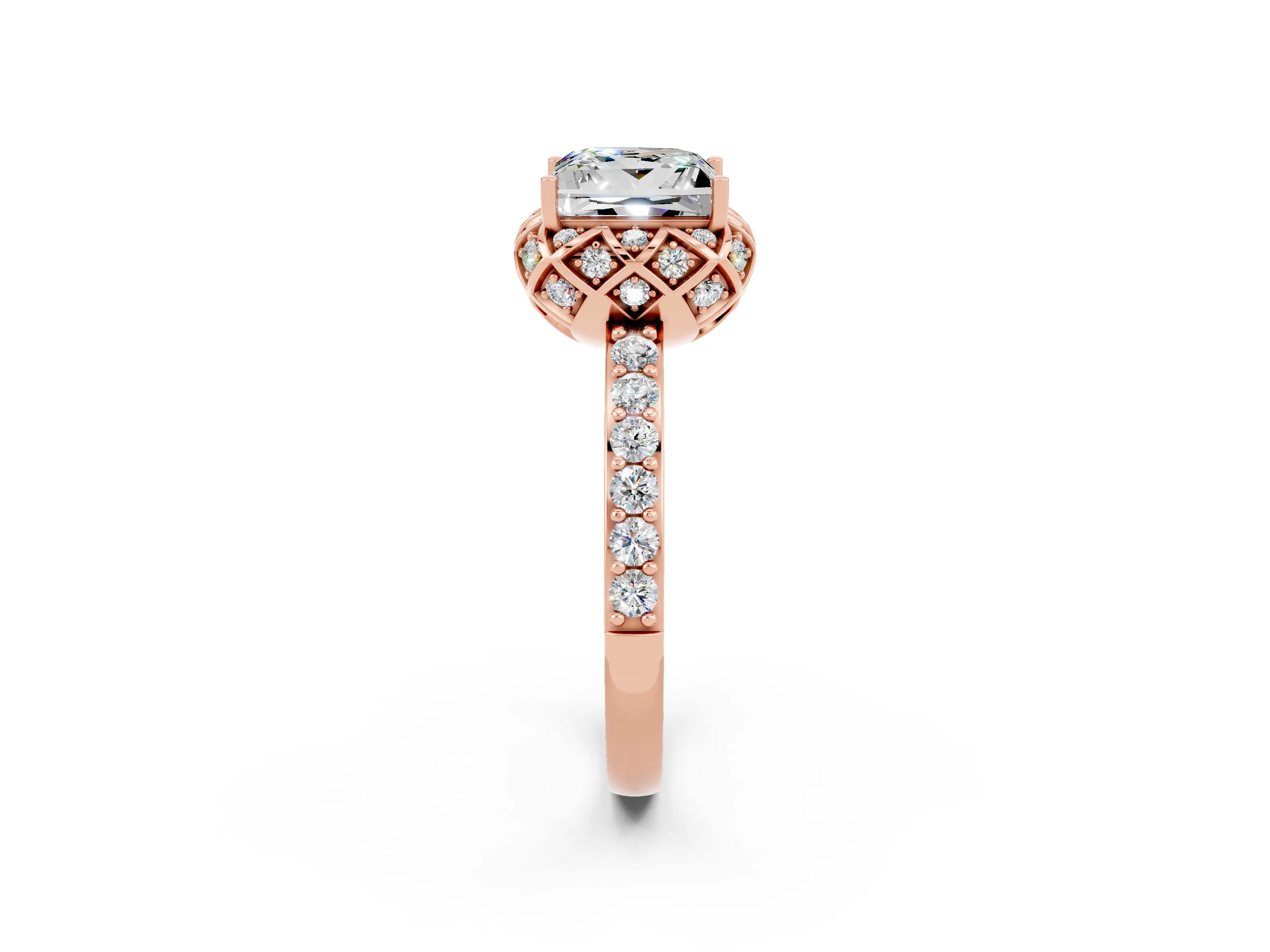 Rose gold Princess Cut Diamond Solitaire Ring with Shared Prong Pavé Band_2