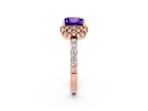 Rose gold Princess Cut Diamond Solitaire Ring with Shared Prong Pavé Band_2