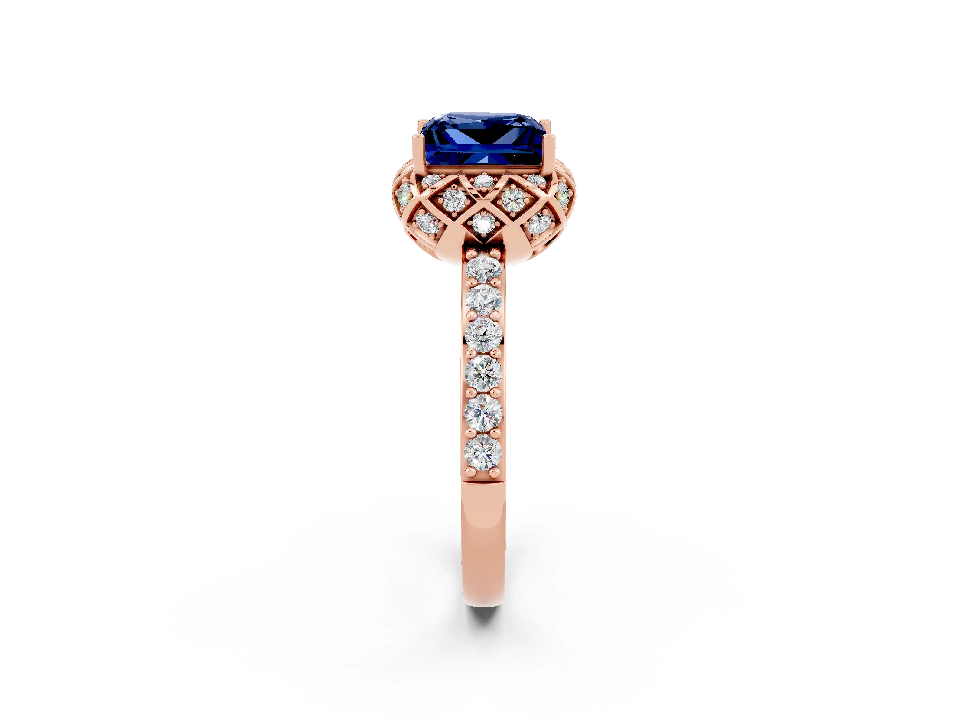 Rose gold Princess Cut Diamond Solitaire Ring with Shared Prong Pavé Band_2