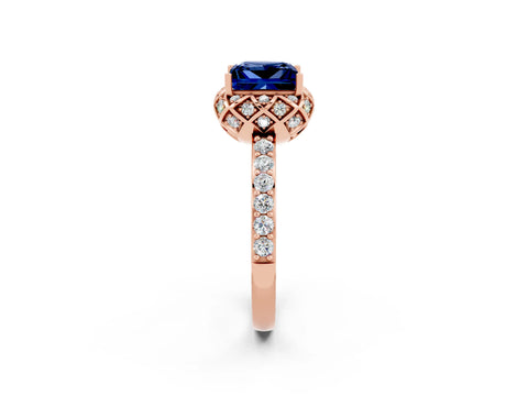 Rose gold Princess Cut Diamond Solitaire Ring with Shared Prong Pavé Band_2