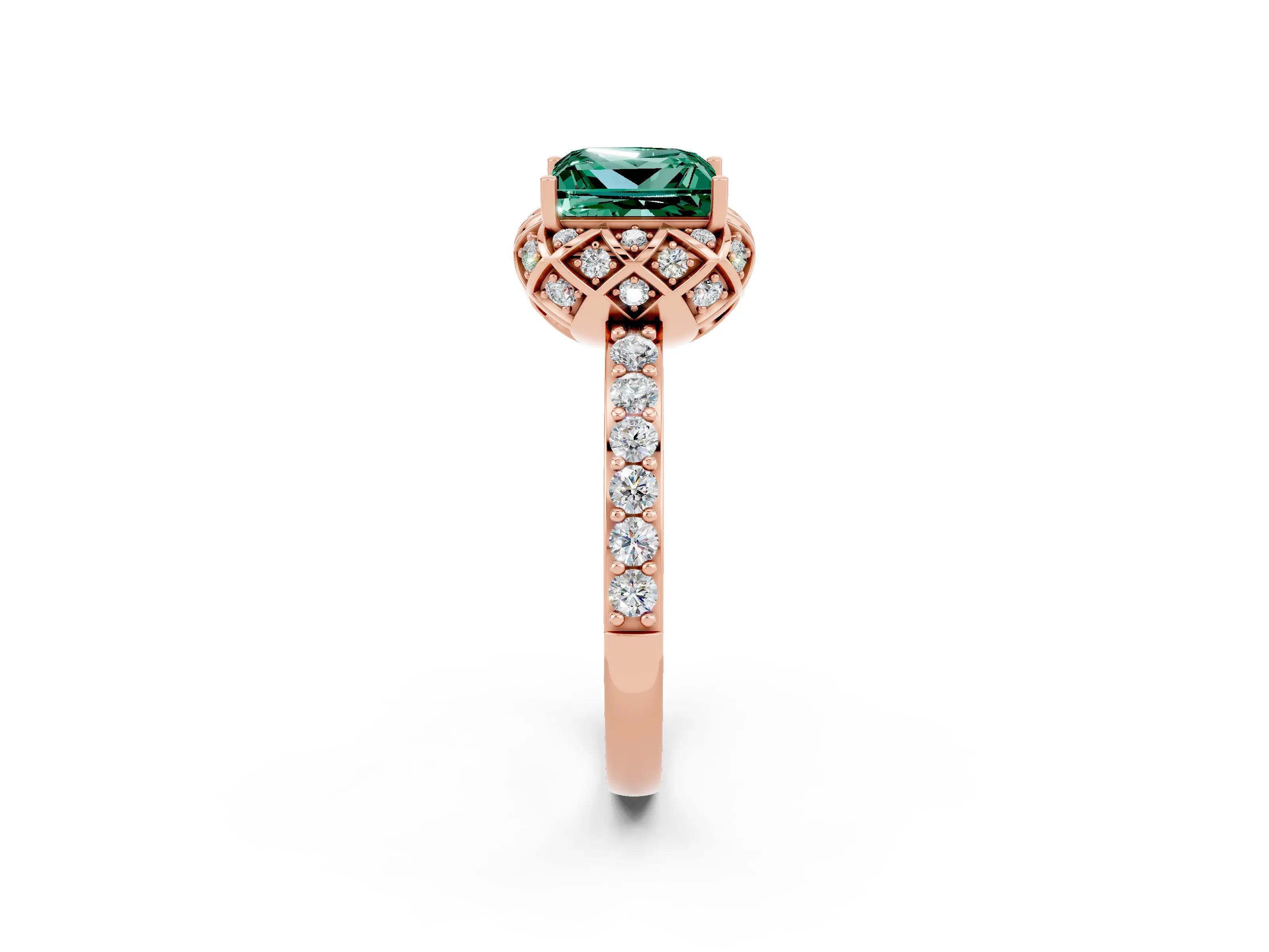Rose gold Princess Cut Diamond Solitaire Ring with Shared Prong Pavé Band_2