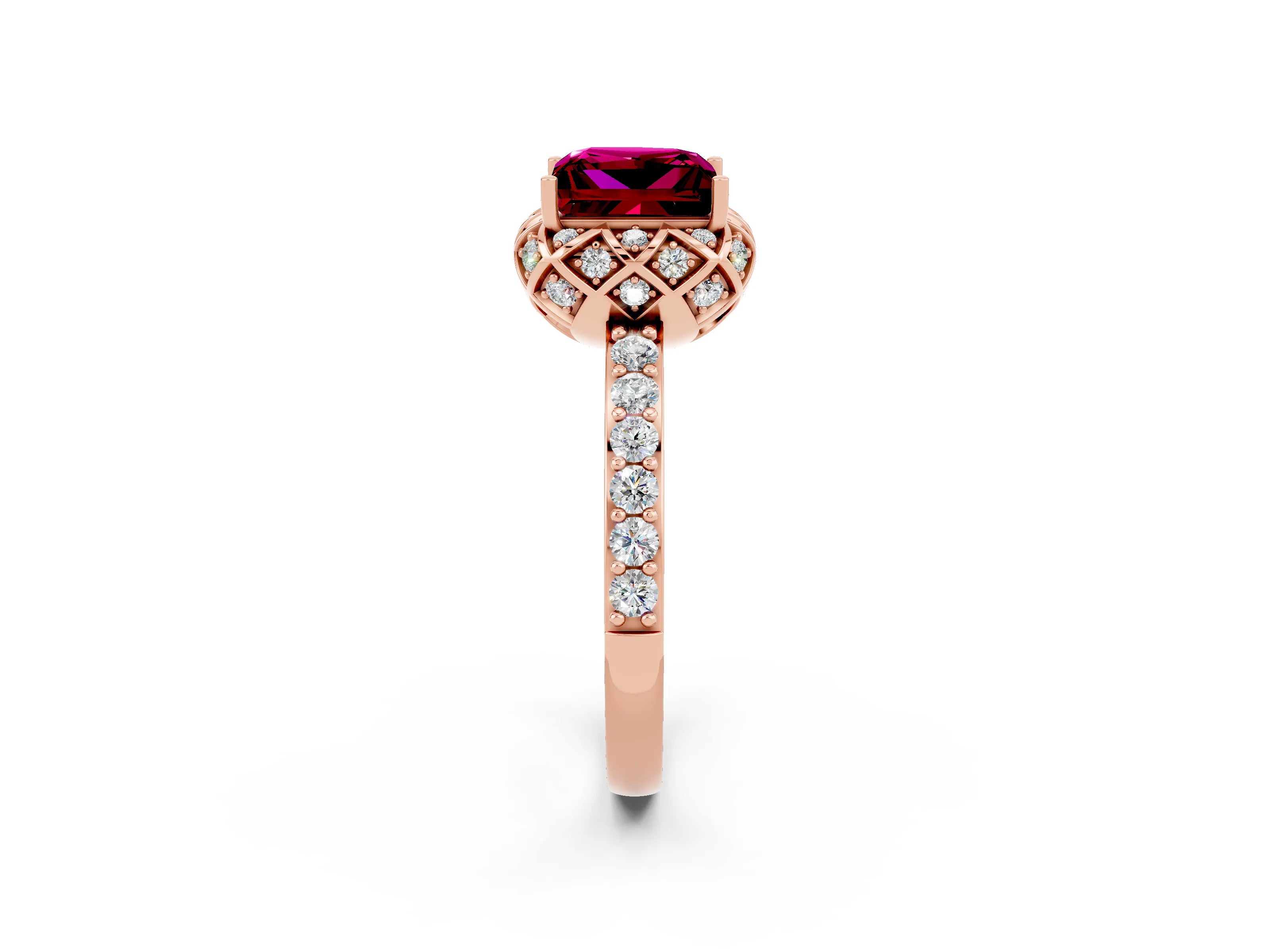 Rose gold Princess Cut Diamond Solitaire Ring with Shared Prong Pavé Band_2