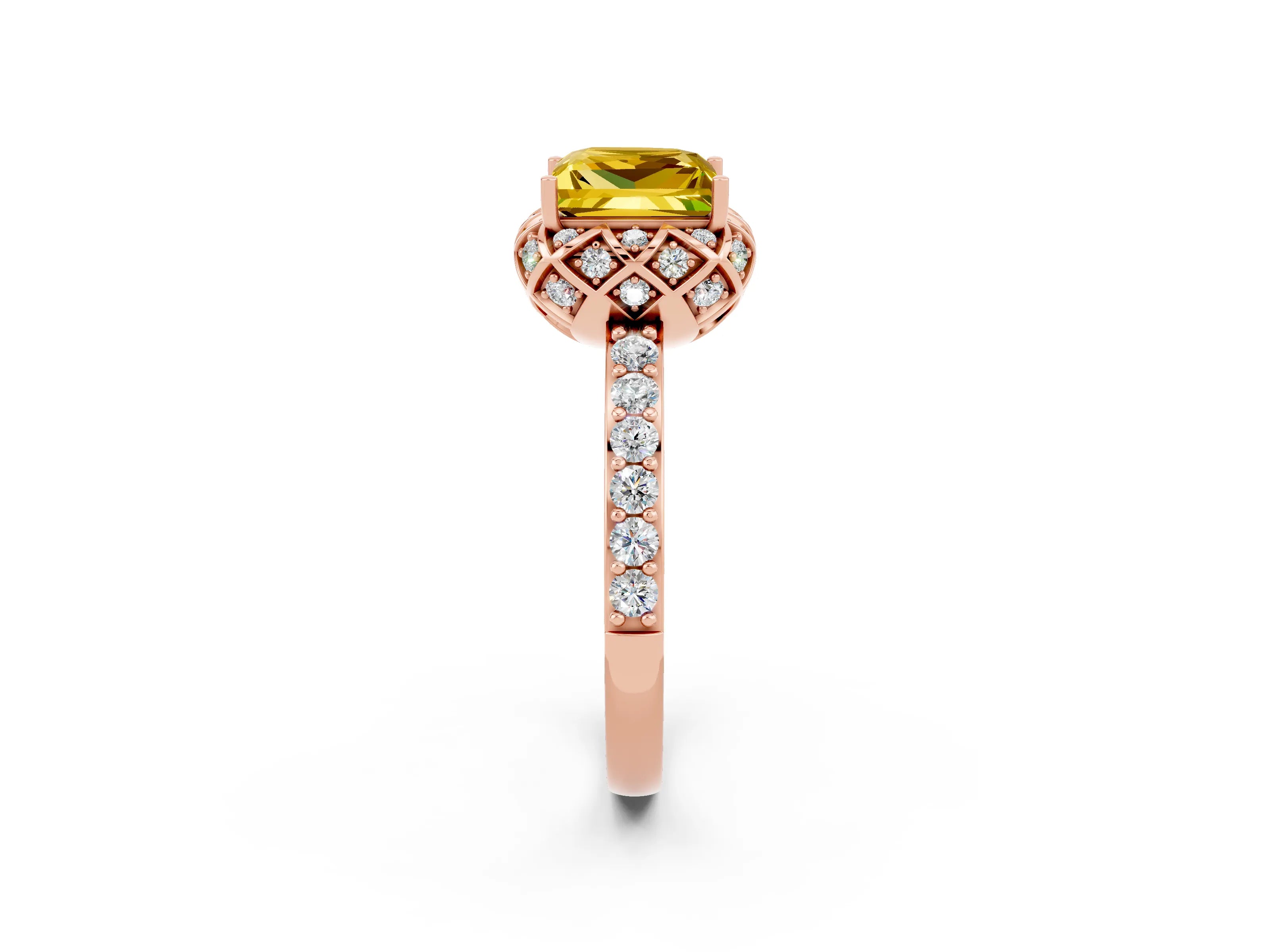 Rose gold Princess Cut Diamond Solitaire Ring with Shared Prong Pavé Band_2