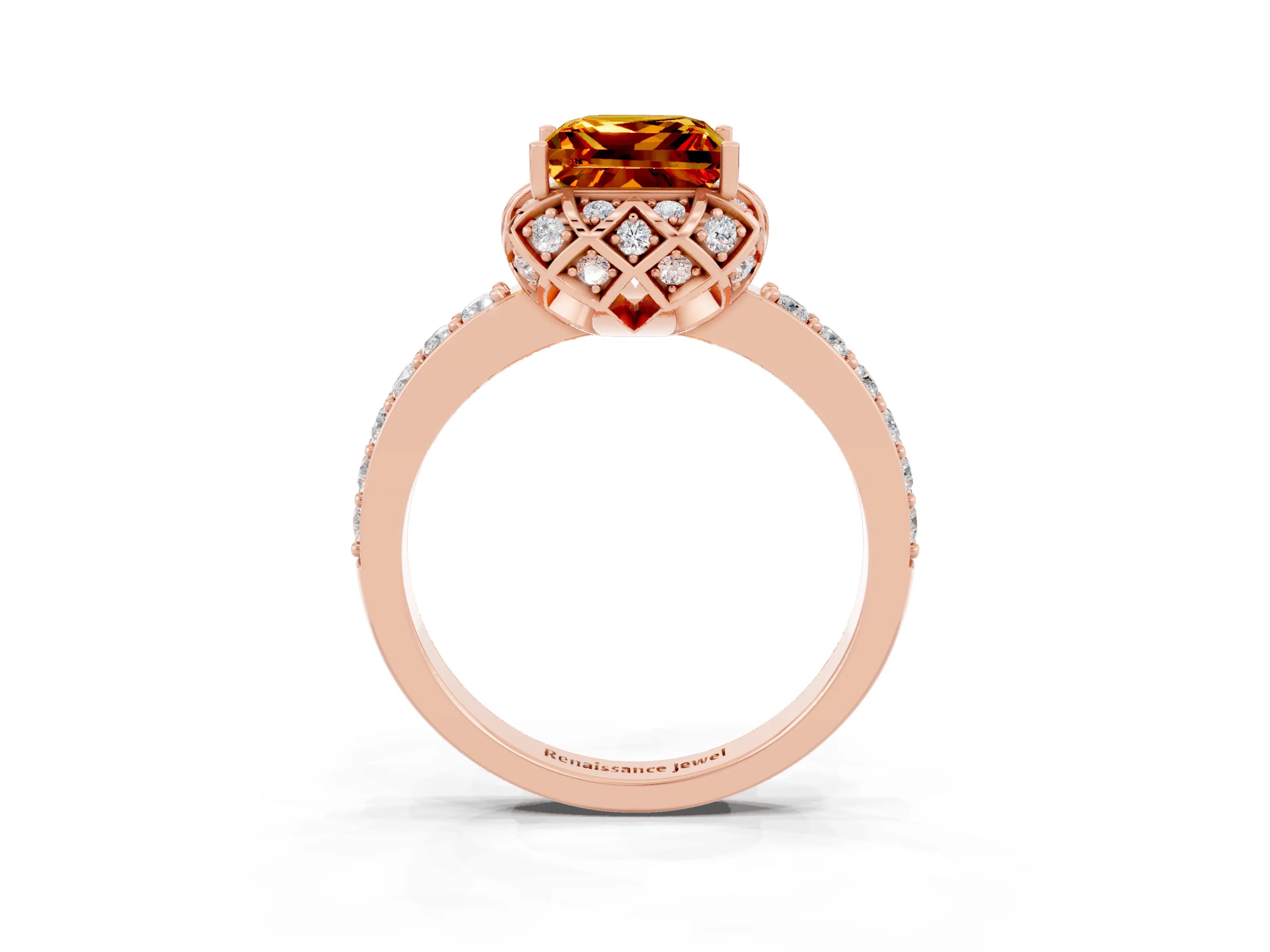 Rose gold Princess Cut Diamond Solitaire Ring with Shared Prong Pavé Band_3