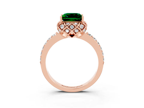Rose gold Princess Cut Diamond Solitaire Ring with Shared Prong Pavé Band_3