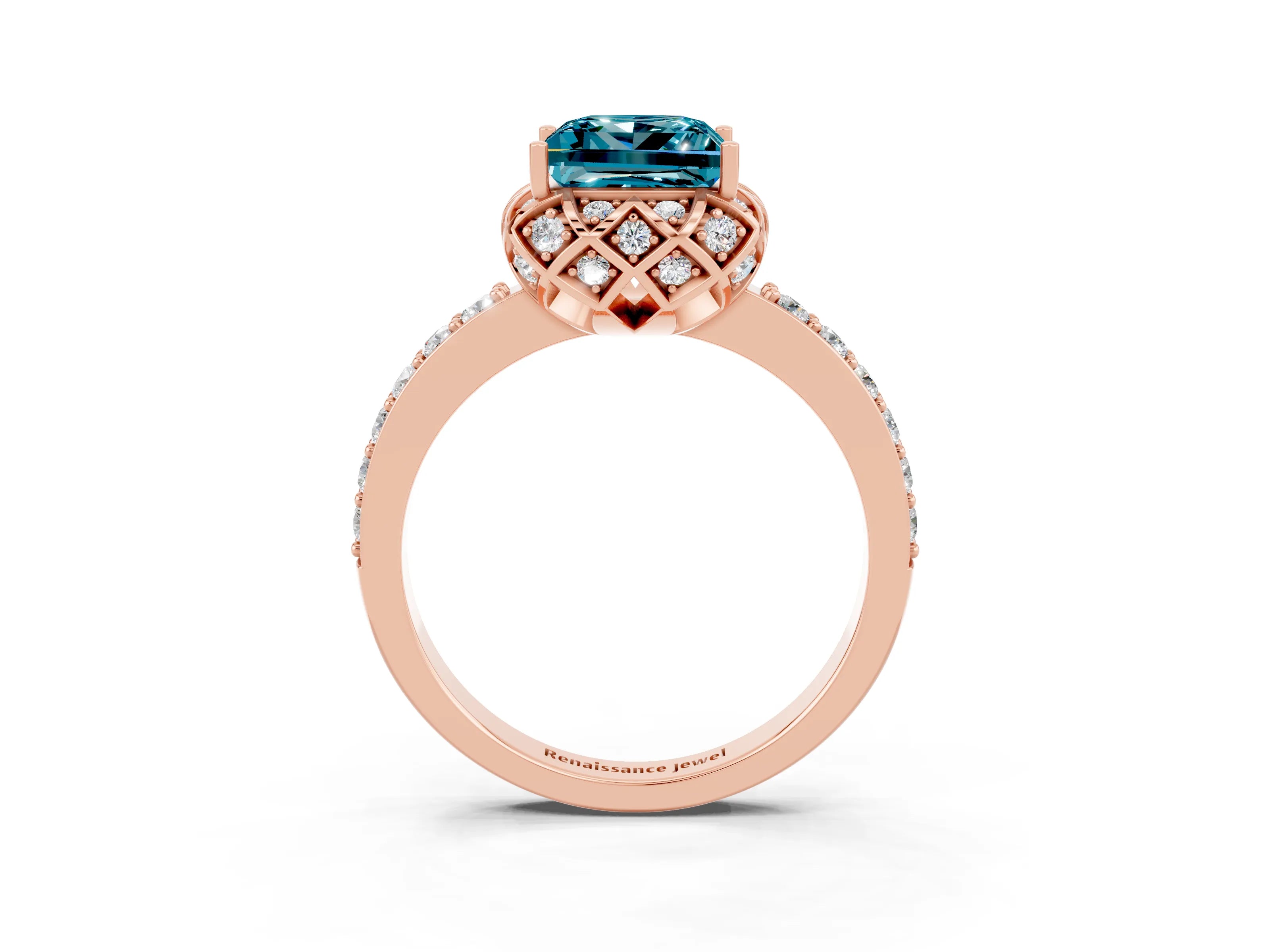 Rose gold Princess Cut Diamond Solitaire Ring with Shared Prong Pavé Band_3