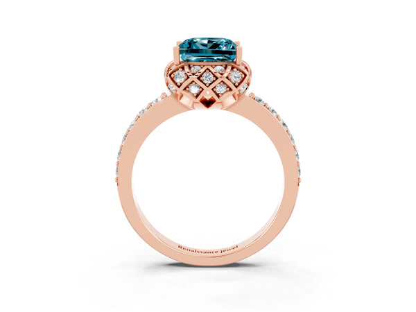 Rose gold Princess Cut Diamond Solitaire Ring with Shared Prong Pavé Band