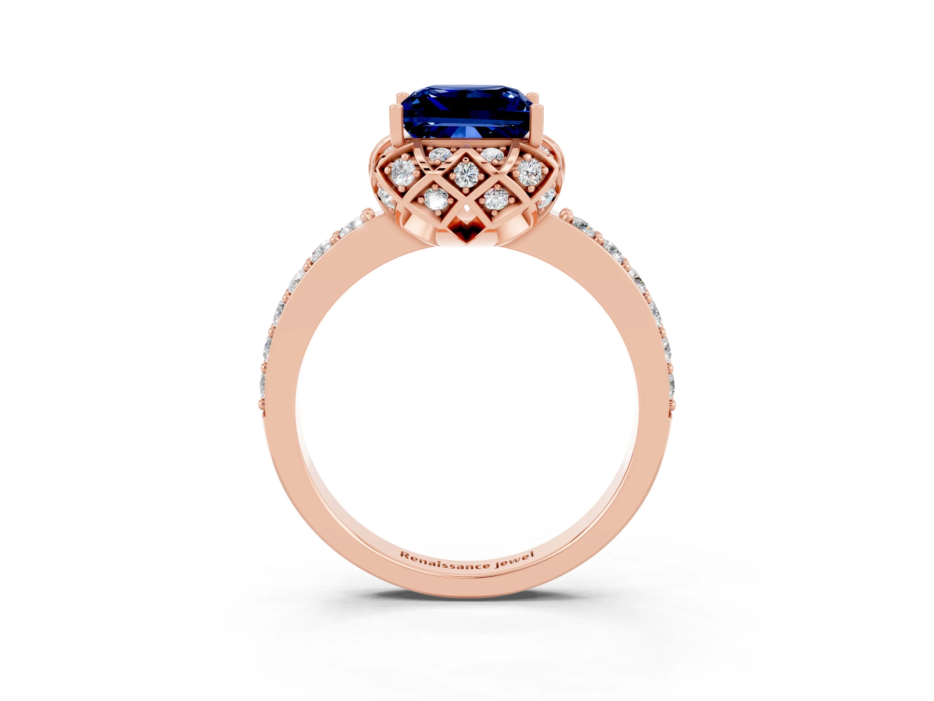 Rose gold Princess Cut Diamond Solitaire Ring with Shared Prong Pavé Band_3