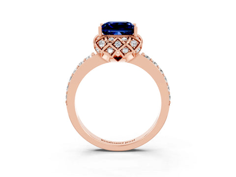 Rose gold Princess Cut Diamond Solitaire Ring with Shared Prong Pavé Band_3