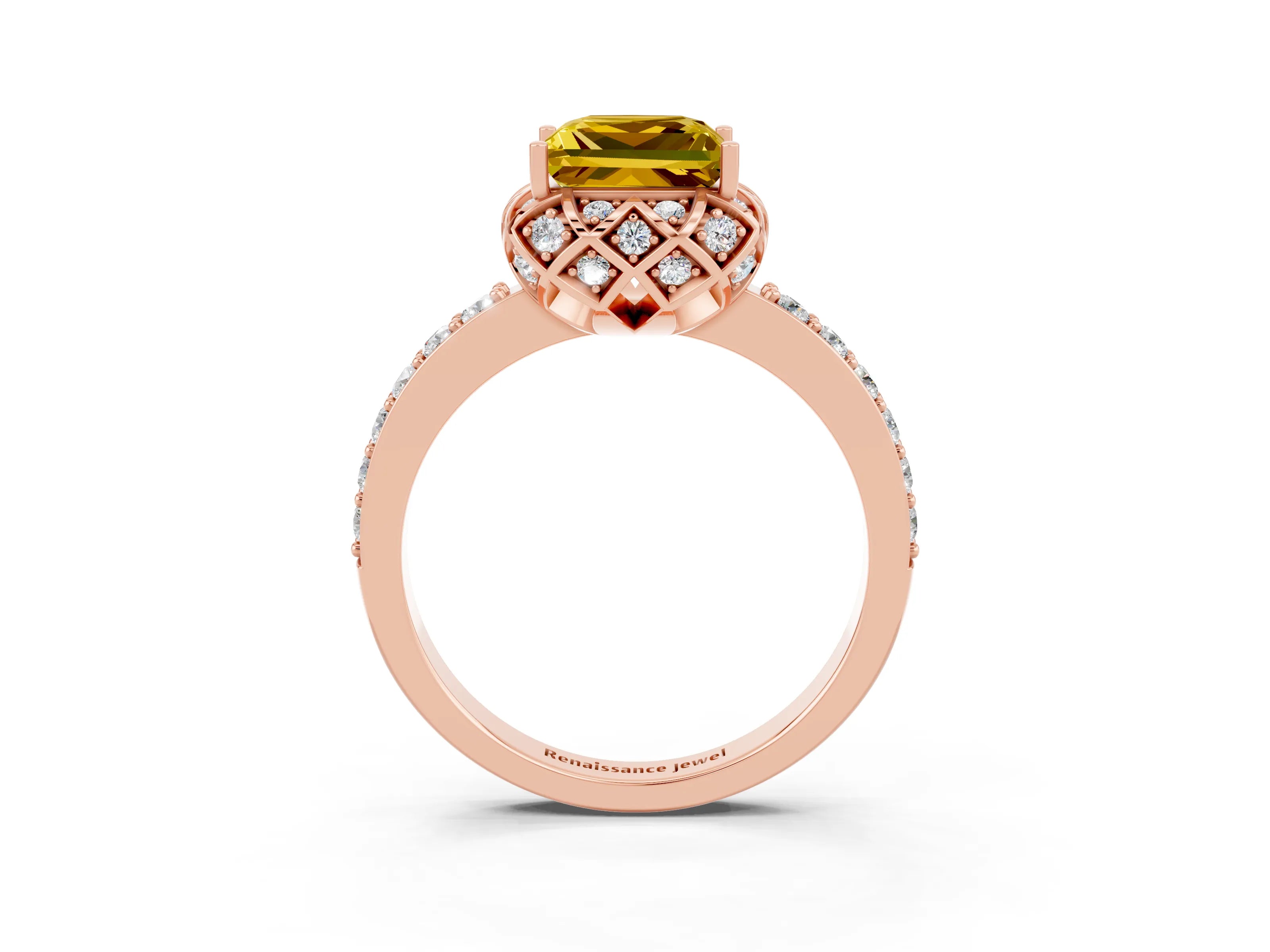 Rose gold Princess Cut Diamond Solitaire Ring with Shared Prong Pavé Band_3