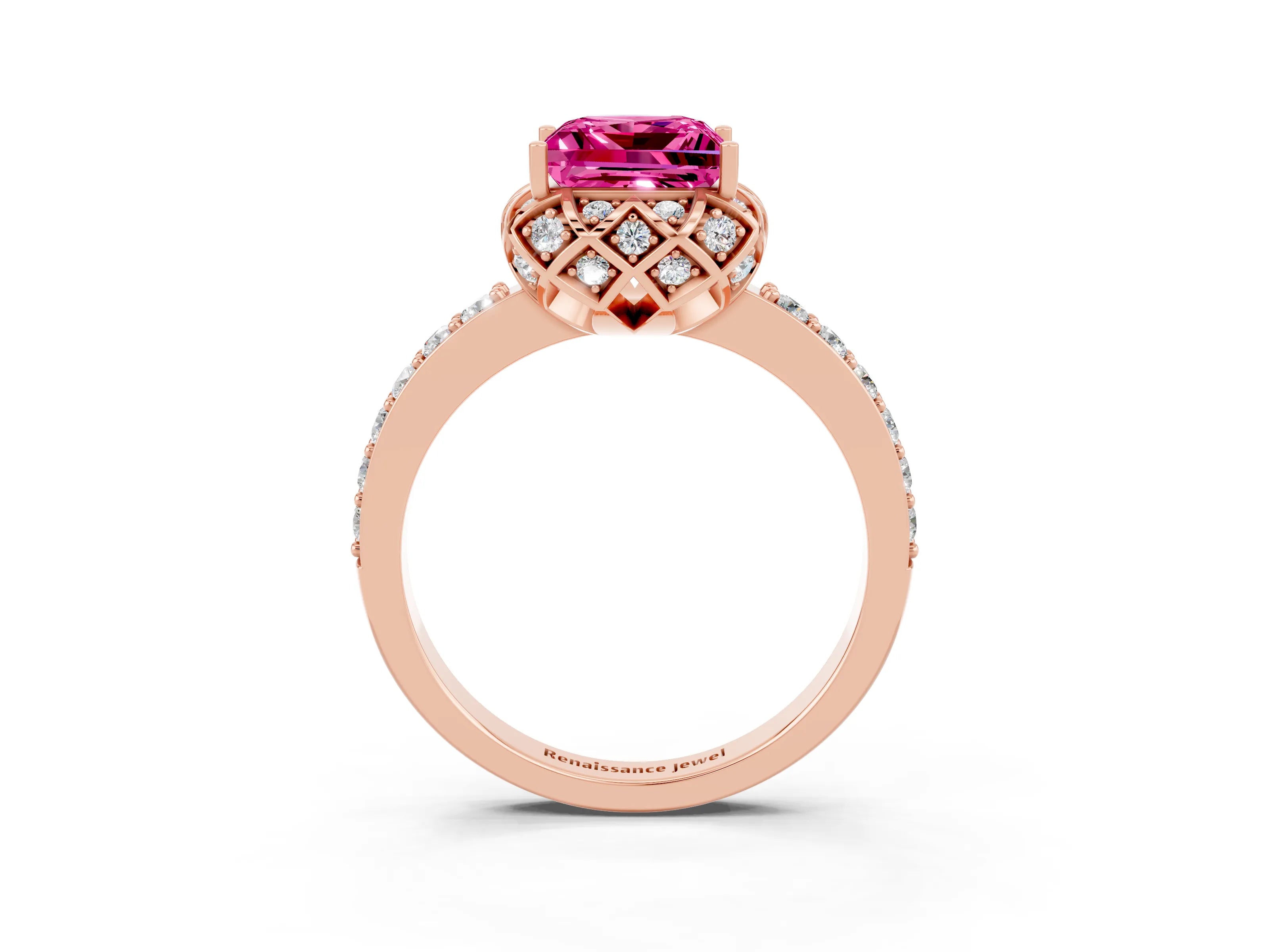 Rose gold Princess Cut Diamond Solitaire Ring with Shared Prong Pavé Band_3