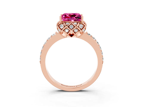 Rose gold Princess Cut Diamond Solitaire Ring with Shared Prong Pavé Band_3