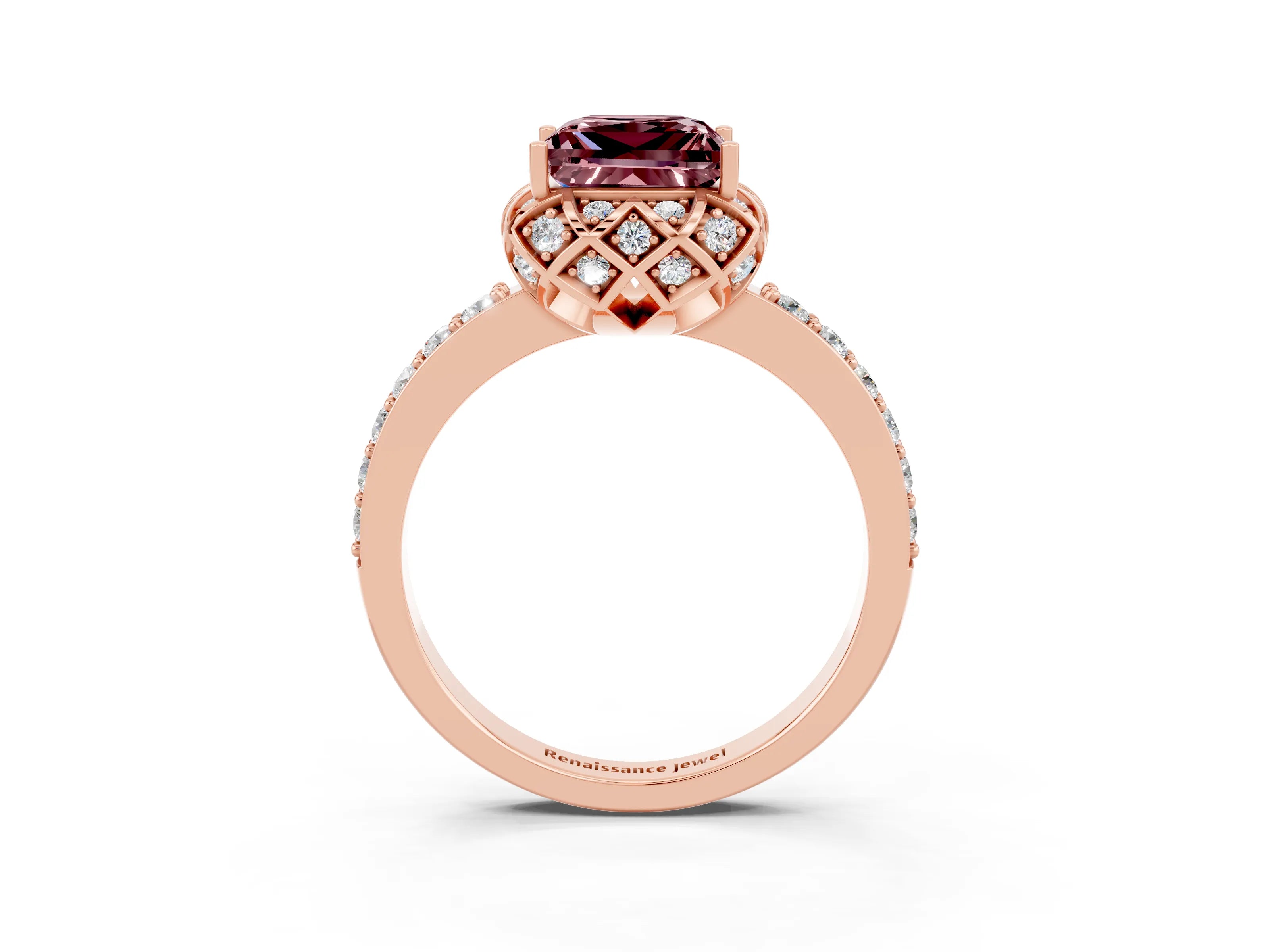 Rose gold Princess Cut Diamond Solitaire Ring with Shared Prong Pavé Band_3