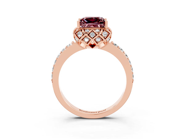 Rose gold Princess Cut Diamond Solitaire Ring with Shared Prong Pavé Band