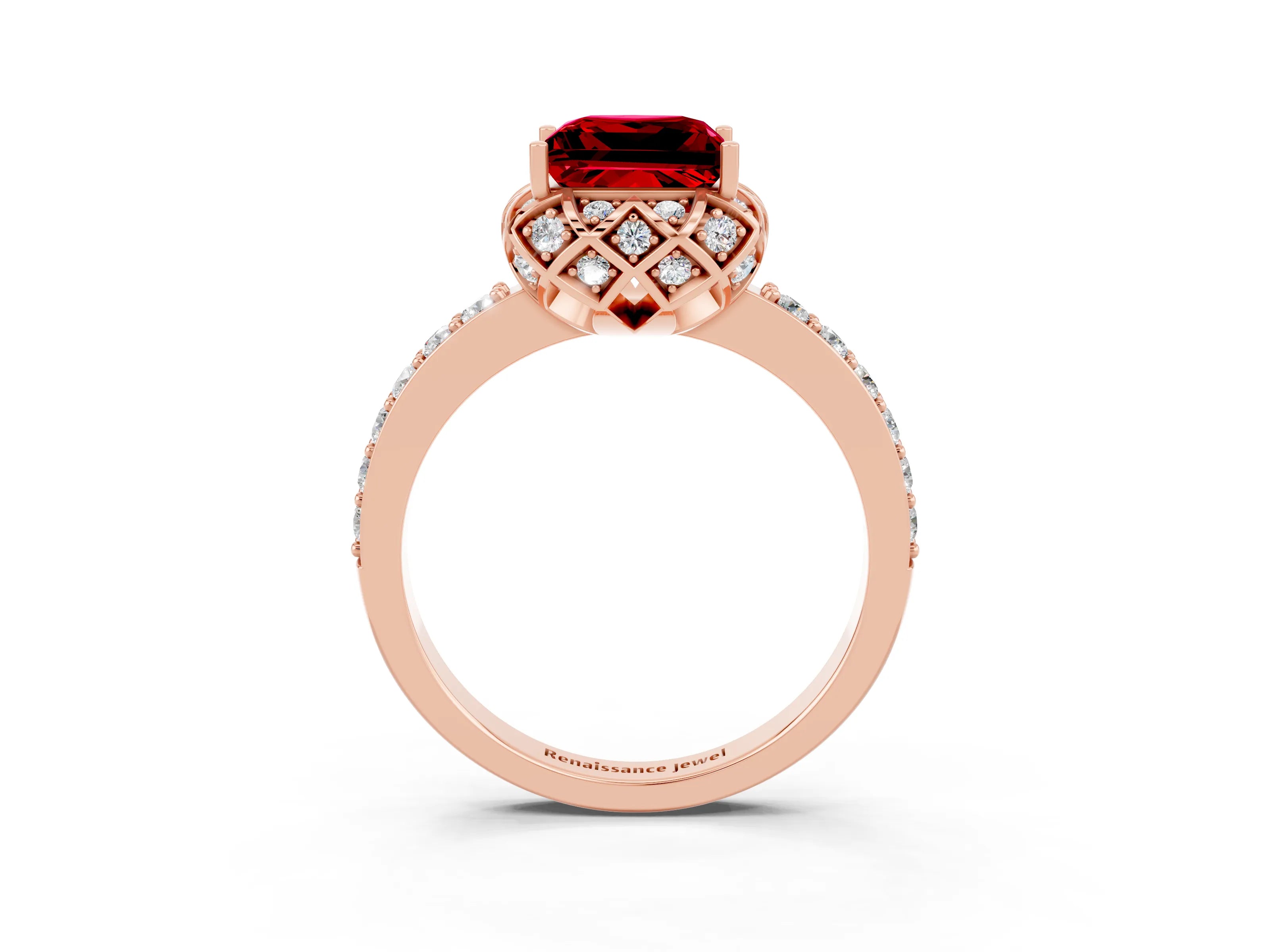 Rose gold Princess Cut Diamond Solitaire Ring with Shared Prong Pavé Band_3