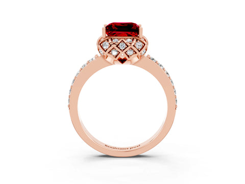Rose gold Princess Cut Diamond Solitaire Ring with Shared Prong Pavé Band_3
