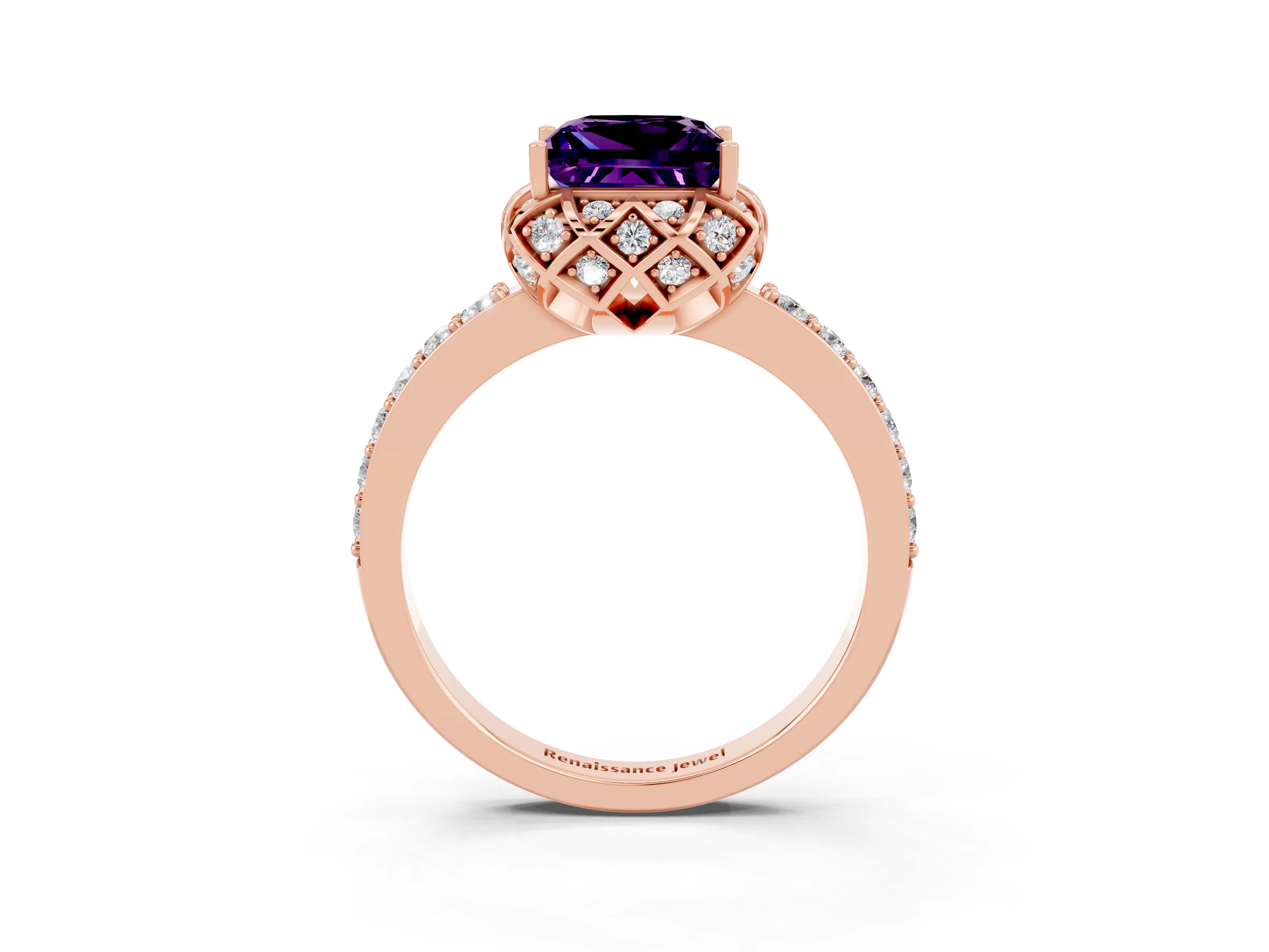 Rose gold Princess Cut Diamond Solitaire Ring with Shared Prong Pavé Band_3