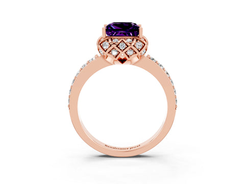 Rose gold Princess Cut Diamond Solitaire Ring with Shared Prong Pavé Band_3