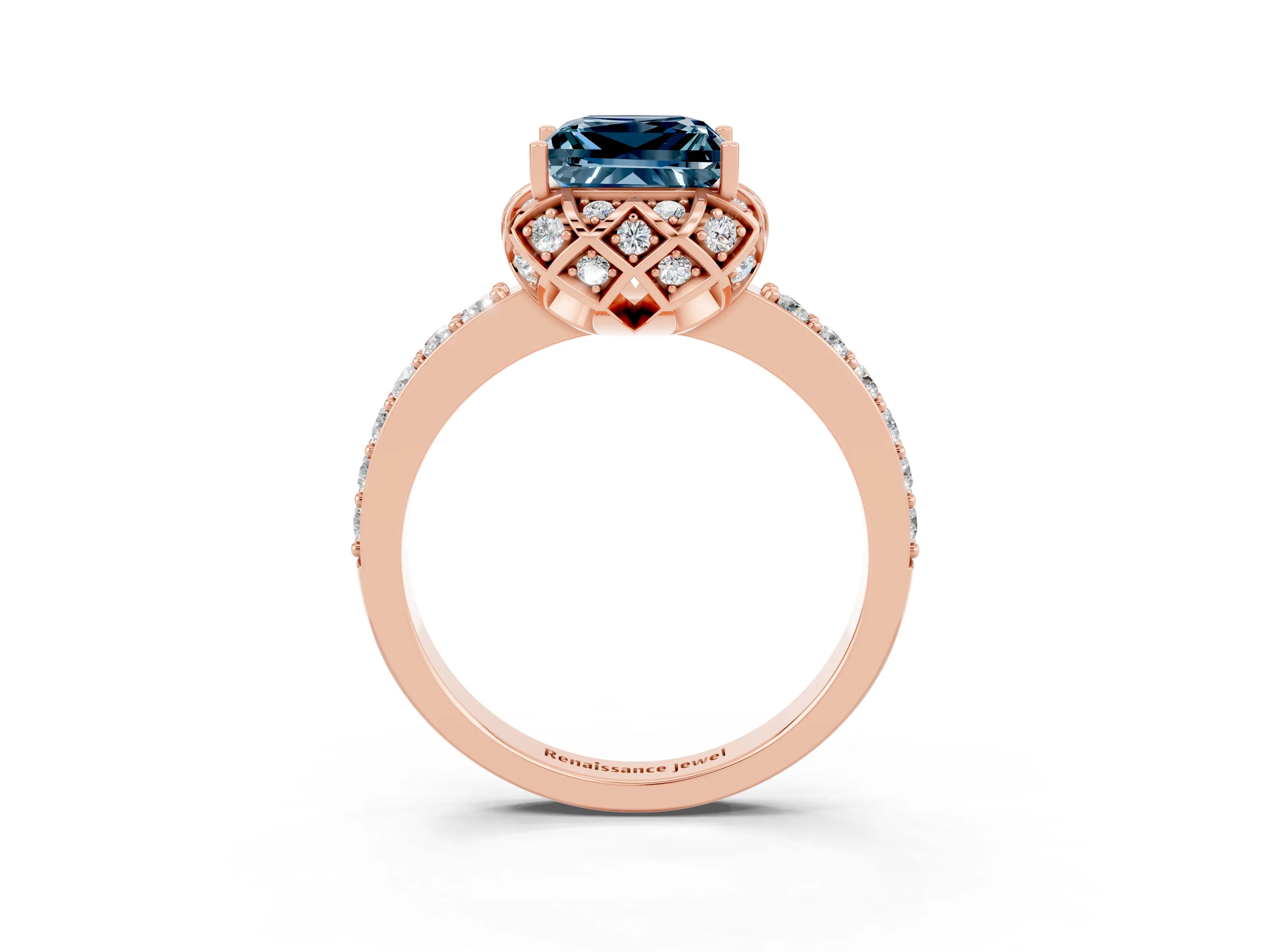 Rose gold Princess Cut Diamond Solitaire Ring with Shared Prong Pavé Band_3