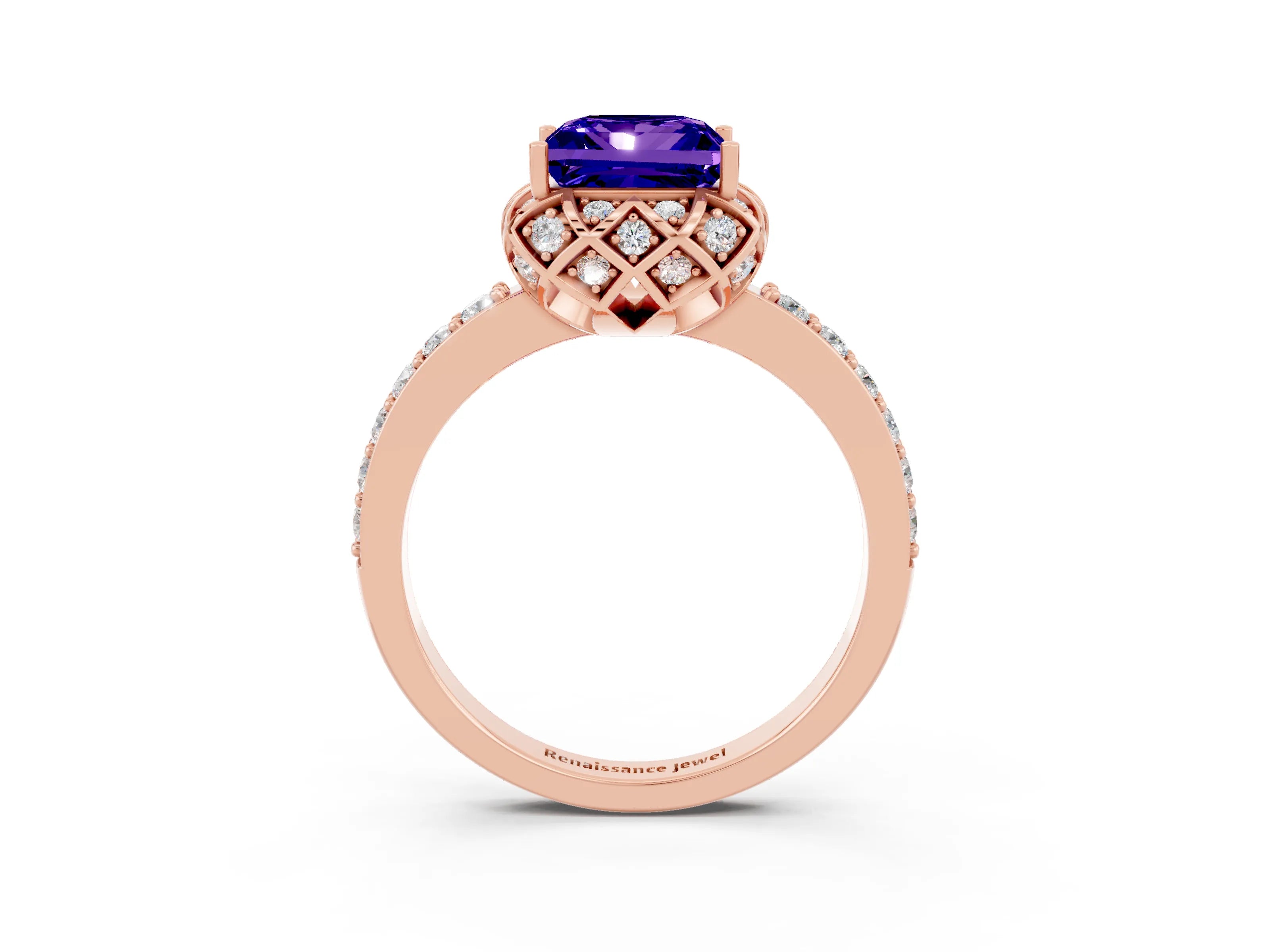 Rose gold Princess Cut Diamond Solitaire Ring with Shared Prong Pavé Band_3