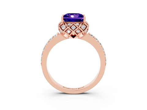 Rose gold Princess Cut Diamond Solitaire Ring with Shared Prong Pavé Band_3