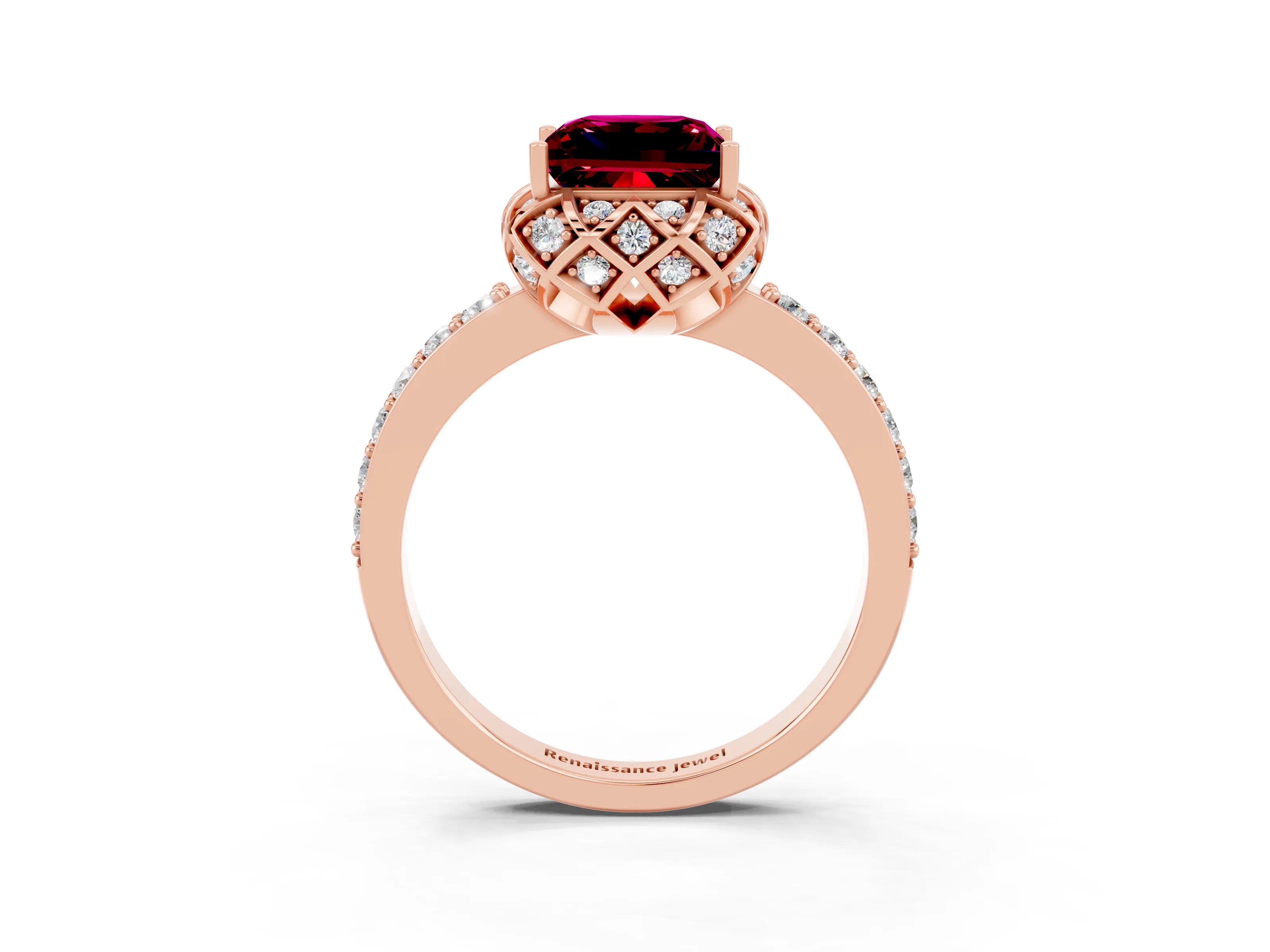 Rose gold Princess Cut Diamond Solitaire Ring with Shared Prong Pavé Band_3
