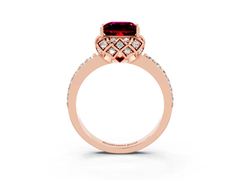 Rose gold Princess Cut Diamond Solitaire Ring with Shared Prong Pavé Band_3