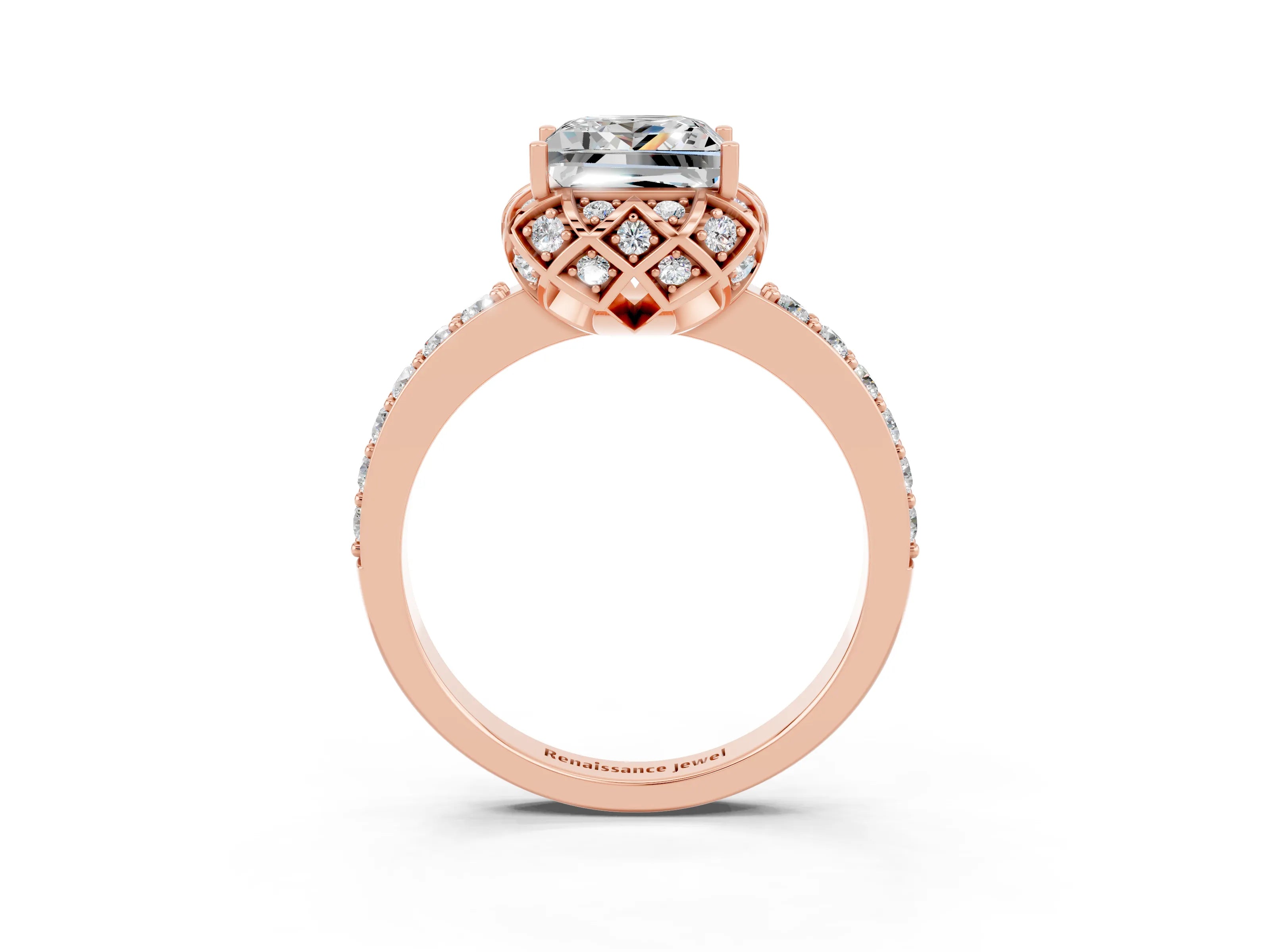 Rose gold Princess Cut Diamond Solitaire Ring with Shared Prong Pavé Band_3