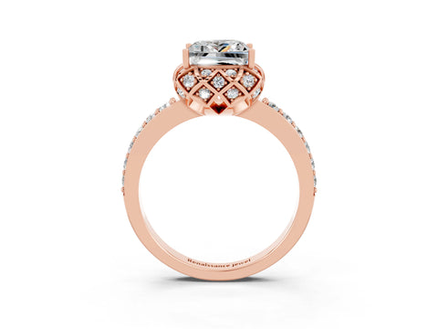Rose gold Princess Cut Diamond Solitaire Ring with Shared Prong Pavé Band_3