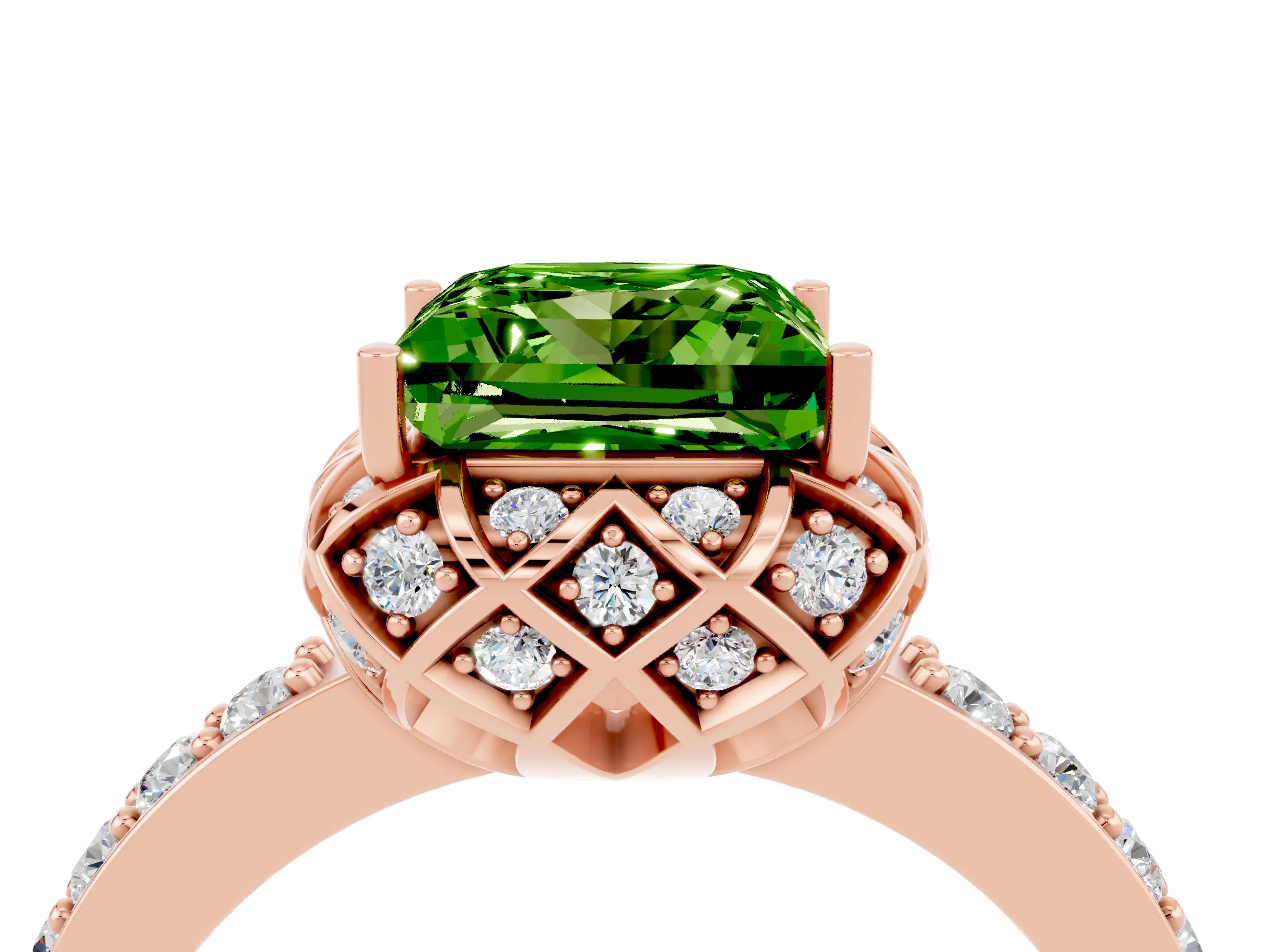 Rose gold Princess Cut Diamond Solitaire Ring with Shared Prong Pavé Band_4