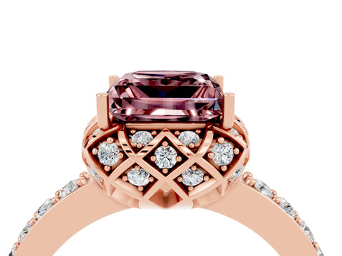 Rose gold Princess Cut Diamond Solitaire Ring with Shared Prong Pavé Band_4