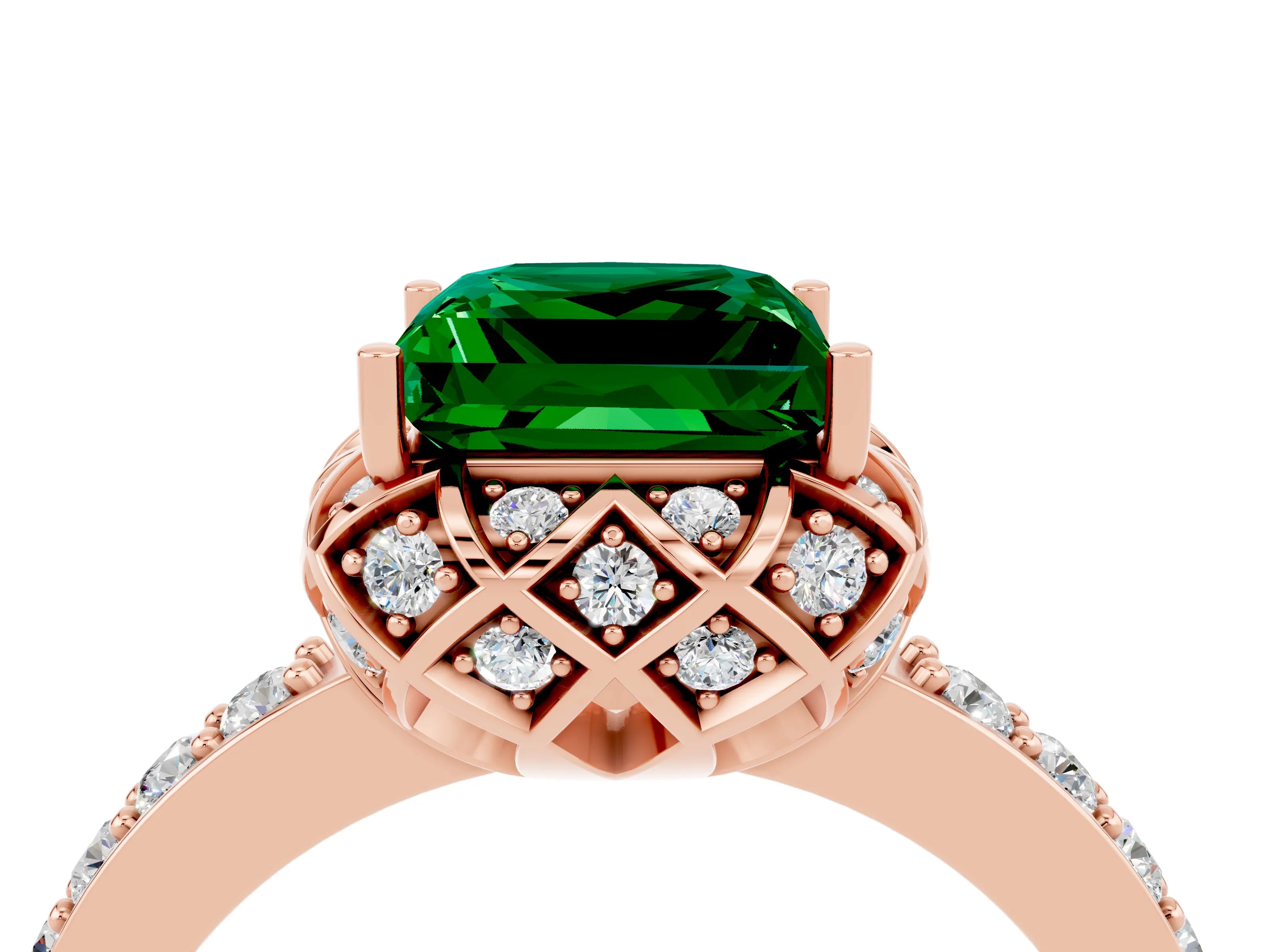 Rose gold Princess Cut Diamond Solitaire Ring with Shared Prong Pavé Band_4