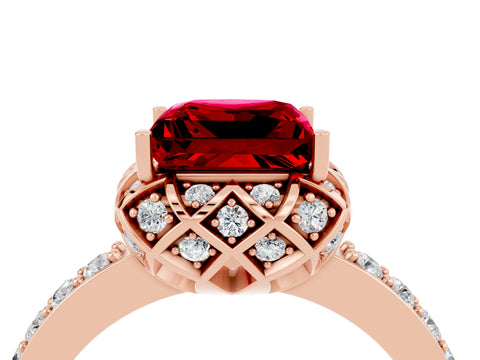 Rose gold Princess Cut Diamond Solitaire Ring with Shared Prong Pavé Band_4