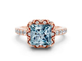 Rose gold Princess Cut Diamond Solitaire Ring with Shared Prong Pavé Band