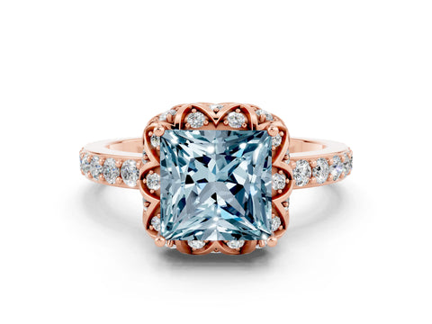 Rose gold Princess Cut Diamond Solitaire Ring with Shared Prong Pavé Band