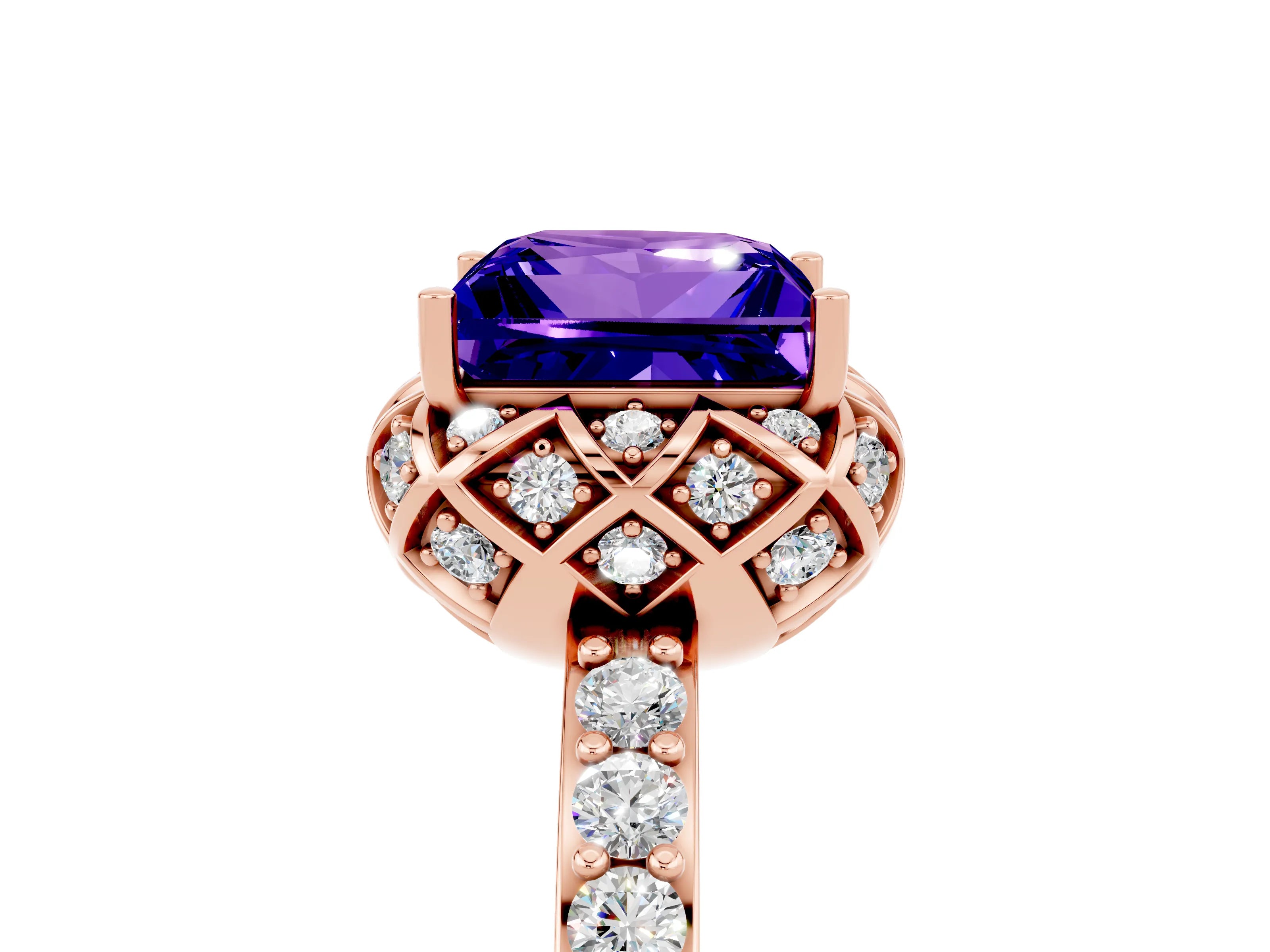 Rose gold Princess Cut Diamond Solitaire Ring with Shared Prong Pavé Band_5